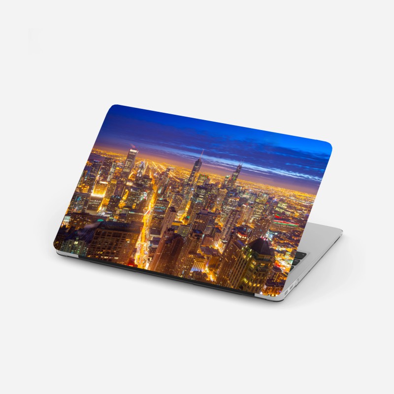 Adesivo per laptop skyline notturno di Chicago al crepuscolo