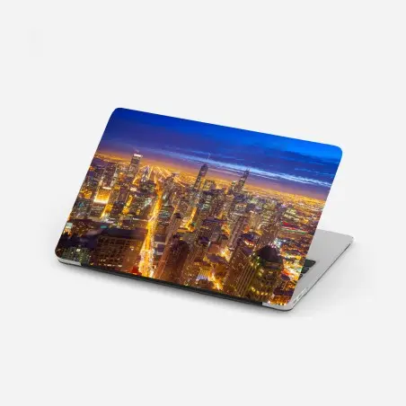 Adesivo per laptop skyline notturno di Chicago al crepuscolo • Wallissimo®