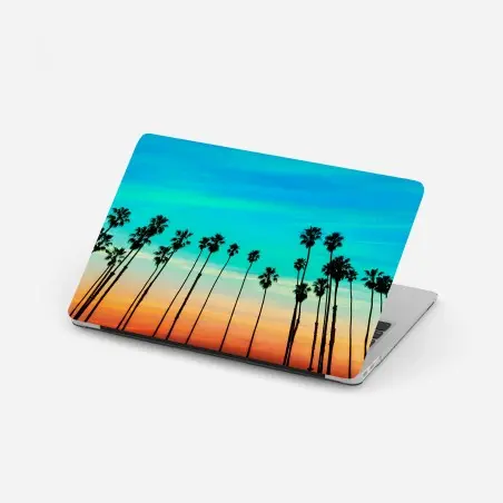 Adesivo per laptop tramonto a Santa Barbara con filari di palme • Wallissimo®