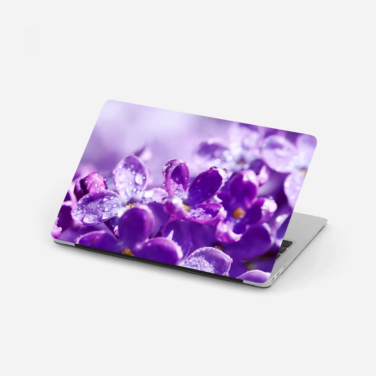 Adesivo per laptop fiori di lillà in rugiada • Wallissimo®
