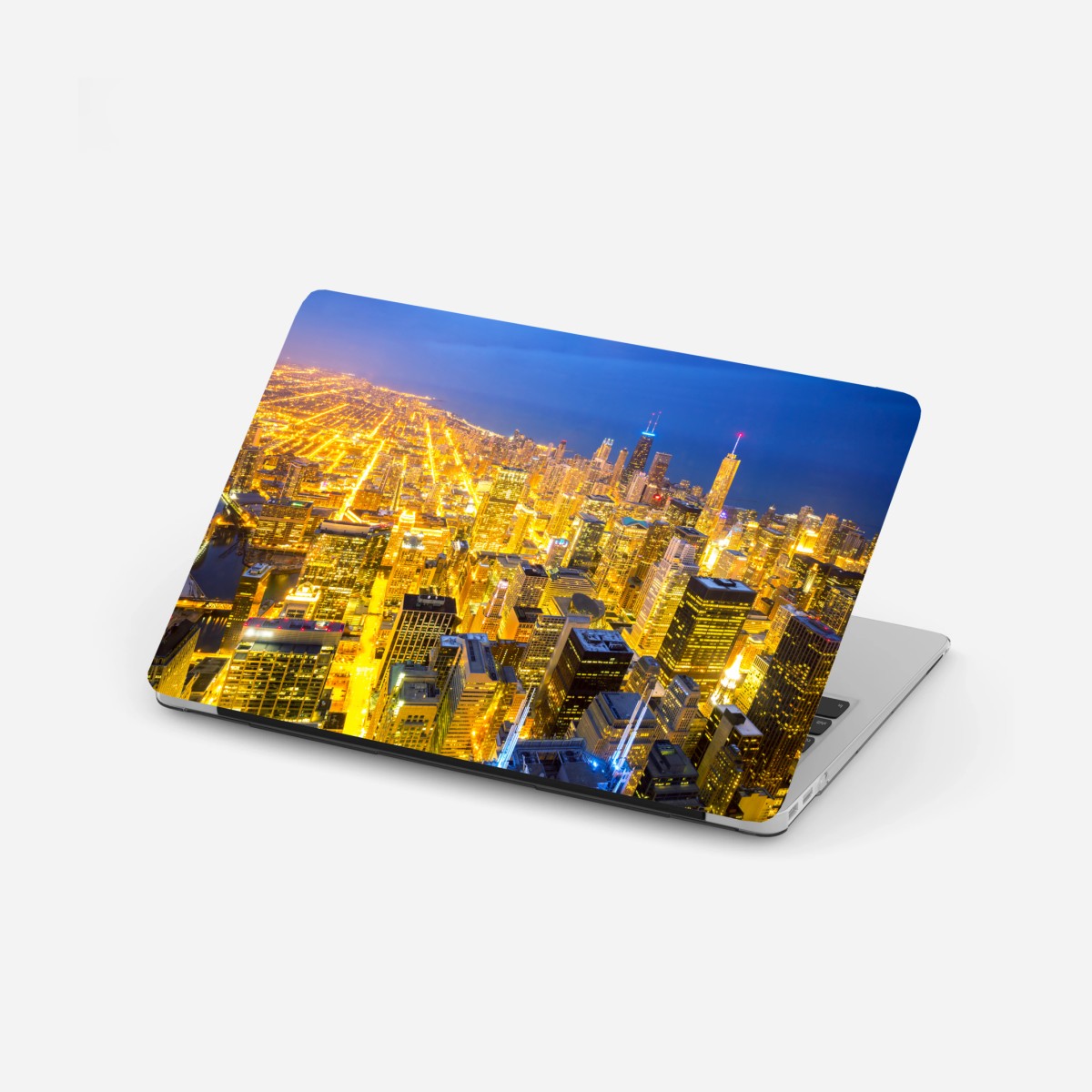 Adesivo per laptop vista aerea notturna di Chicago • Wallissimo®