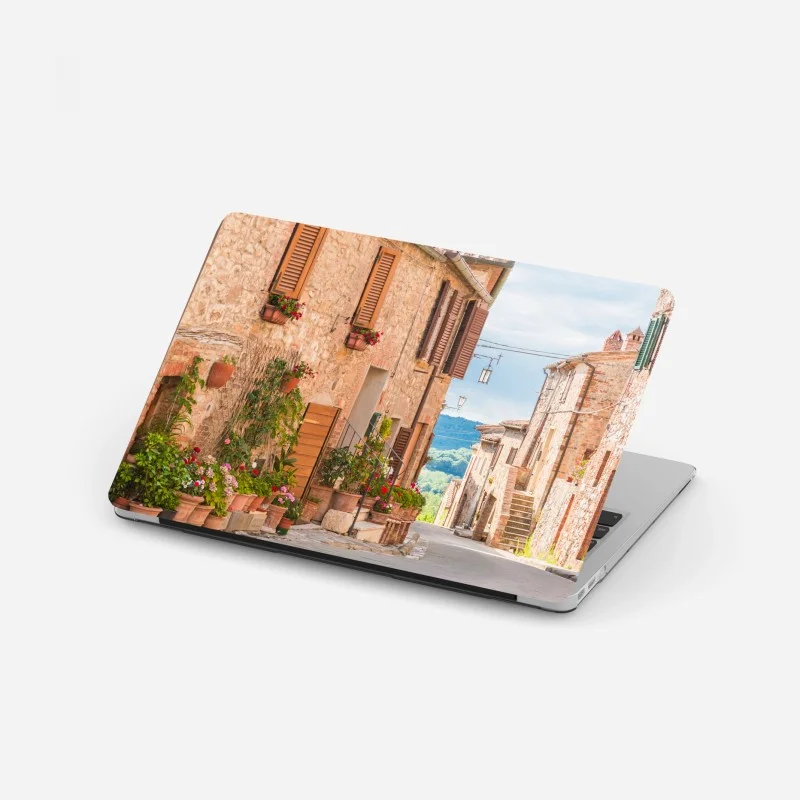 Adesivo per laptop borgo medievale fiorito in Toscana