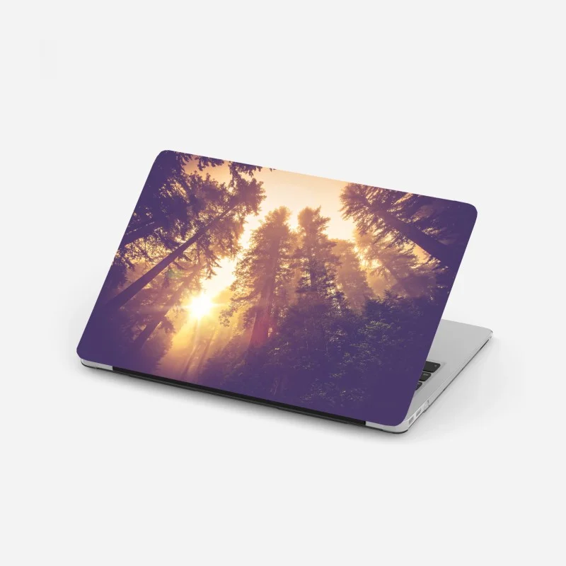 Adesivo per laptop foresta incantata al chiarore dorato