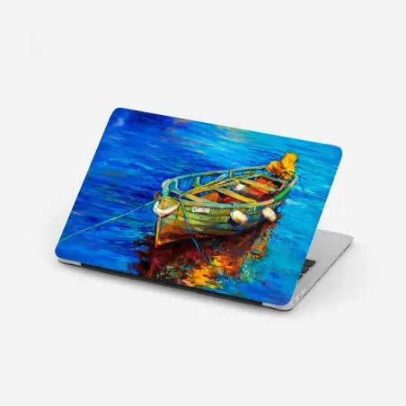 Adesivo per laptop barca colorata al tramonto sul mare • Wallissimo®