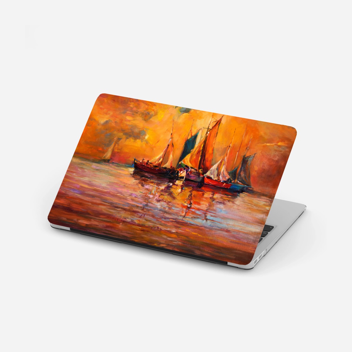 Adesivo per laptop barche a vela al tramonto dorato • Wallissimo®
