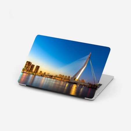 Adesivo per laptop tramonto sul ponte Erasmus a Rotterdam • Wallissimo®