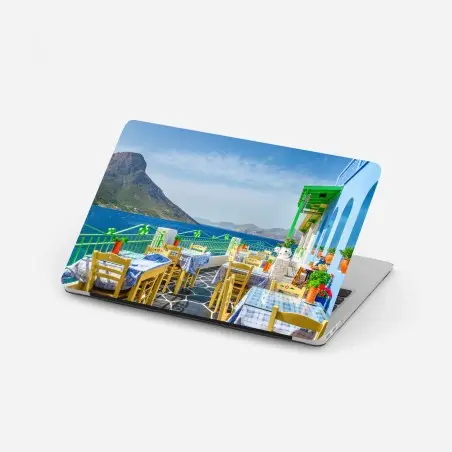 Adesivo per laptop terrazza mediterranea con vista mare • Wallissimo®