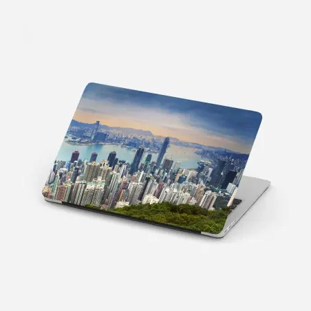 Adesivo per laptop vista panoramica di Hong Kong al tramonto • Wallissimo®