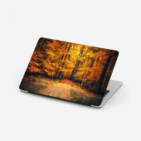 Adesivo per laptop sentiero nel bosco autunnale dorato • Wallissimo®