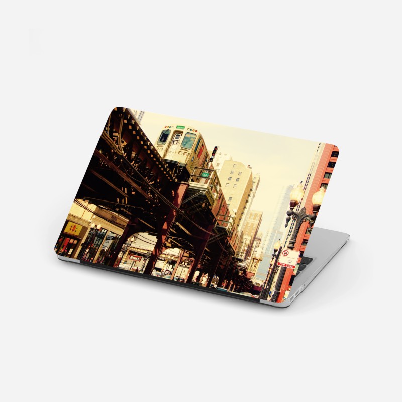 Adesivo per laptop panorama urbano sopraelevato sulle rotaie