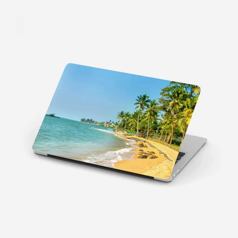 Adesivo per laptop spiaggia tropicale con palme e barche