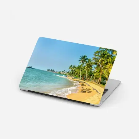 Adesivo per laptop spiaggia tropicale con palme e barche • Wallissimo®
