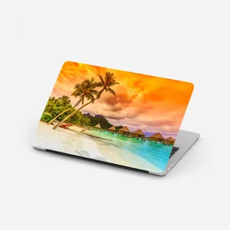 Adesivo per laptop tramonto tropicale a Bora Bora con Monte Otemanu • Wallissimo®