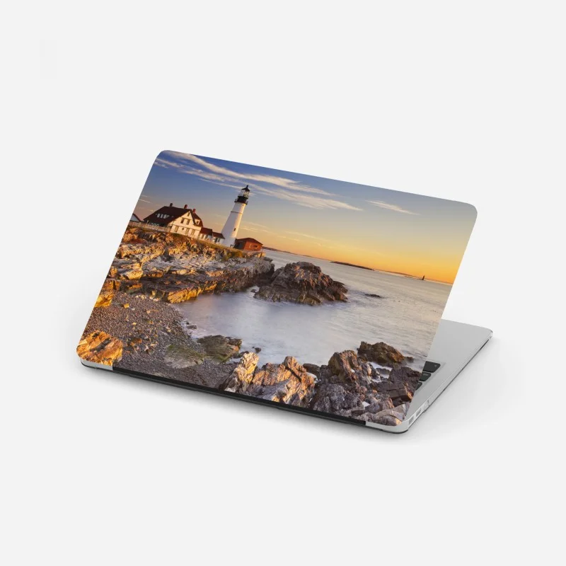 Adesivo per laptop faro all'alba a Portland Head, Maine