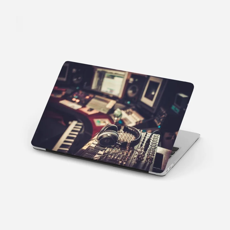 Adesivo per laptop notturno da studio: dettaglio di una console di registrazione