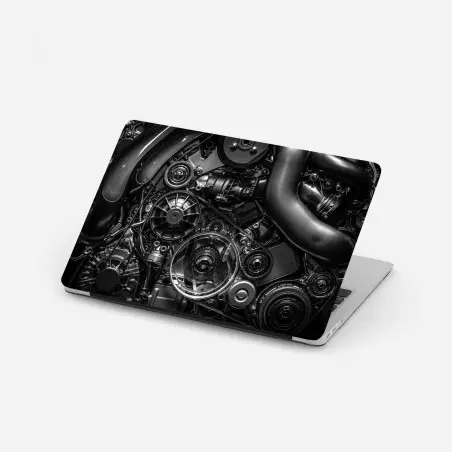 Adesivo per laptop dettaglio di motore industriale in bianco e nero • Wallissimo®