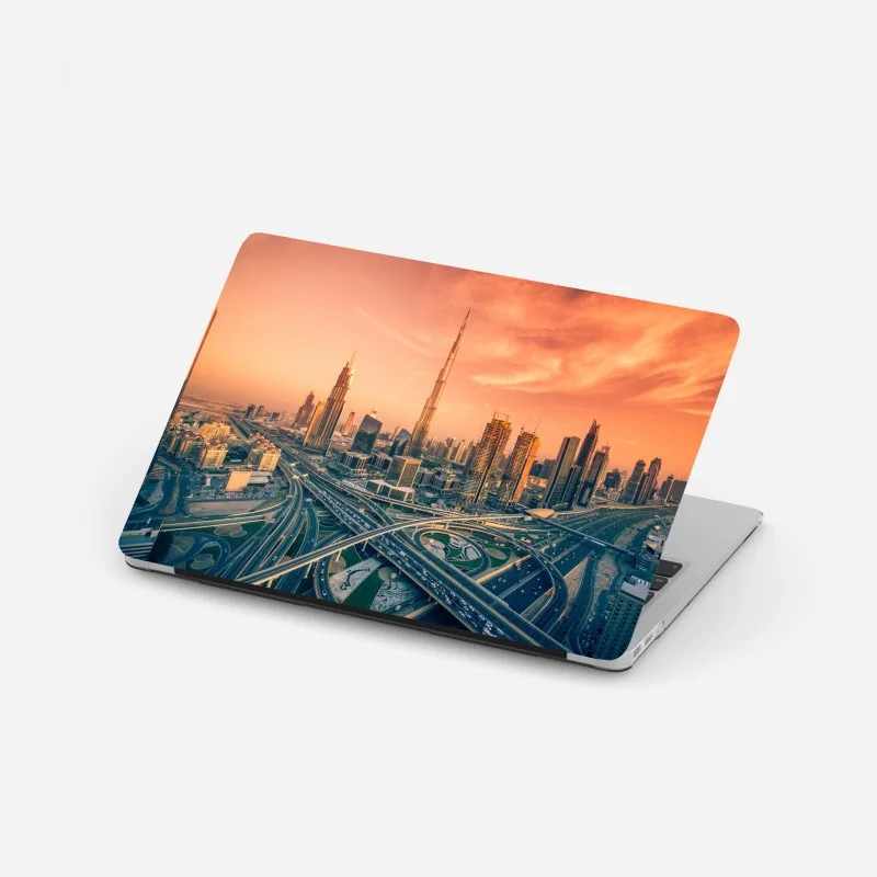 Adesivo per laptop panorama urbano di Dubai al tramonto