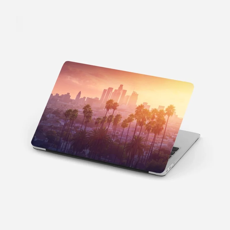 Adesivo per laptop tramonto caldo tra le palme su Los Angeles