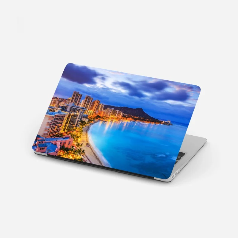 Adesivo per laptop skyline di Honolulu con Diamond Head al tramonto