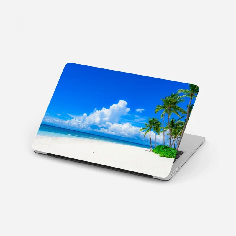 Adesivo per laptop paradiso tropicale con palme e sabbia bianca