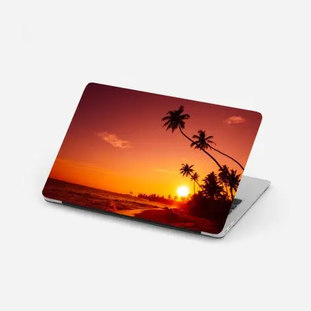 Adesivo per laptop tramonto tropicale con palme in silhouette • Wallissimo®