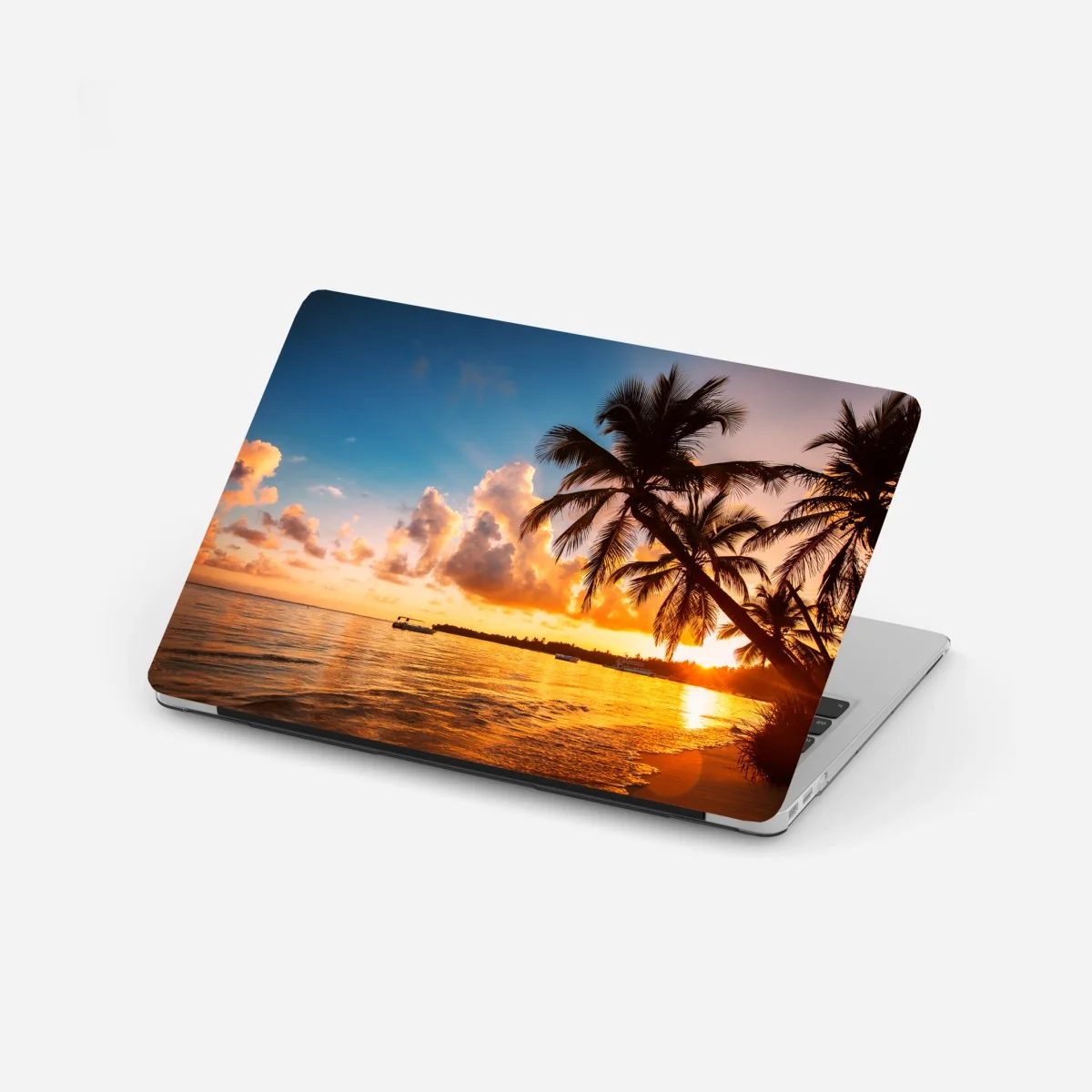 Adesivo per laptop tramonto tropicale con palme sulla spiaggia • Wallissimo® Adesivo per laptop tramonto tropicale con palme sulla spiaggia • Wallissimo®