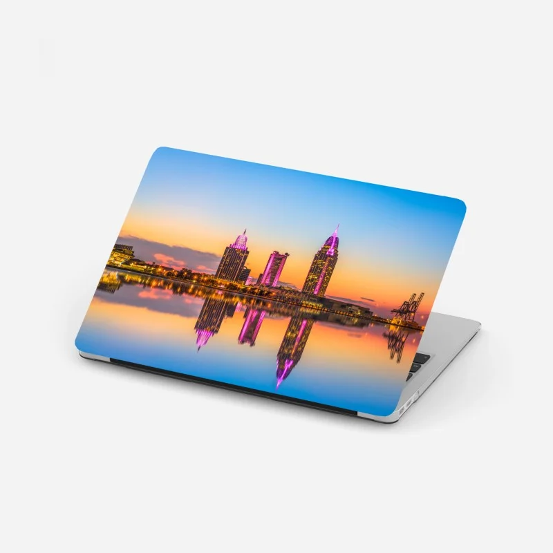 Adesivo per laptop tramonto e riflessi sulla skyline di Mobile