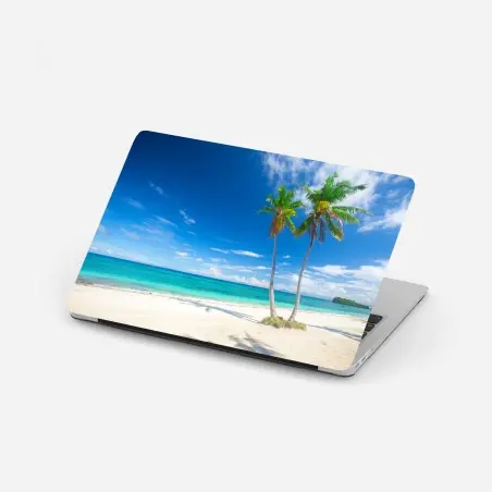 Adesivo per laptop spiaggia turchese con palme • Wallissimo®