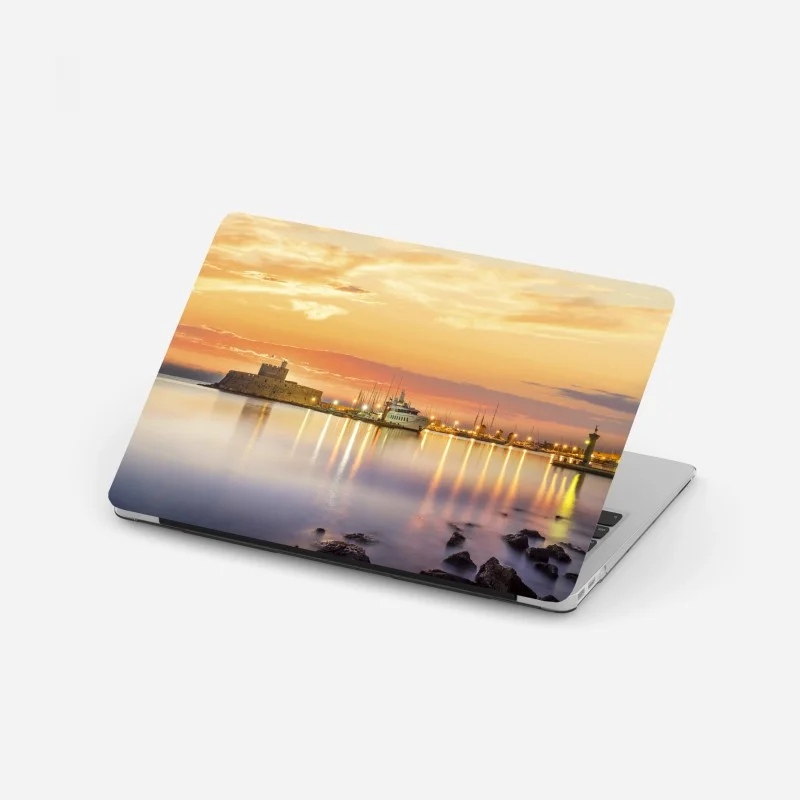 Adesivo per laptop tramonto sul porto di Mandraki e sulla fortezza Agios Nikolaos, Rodi