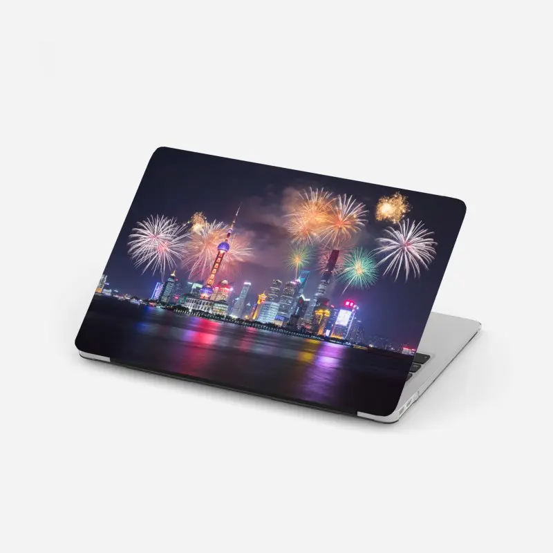 Adesivo per laptop notte di fuochi d'artificio sul fiume Huangpu a Shanghai
