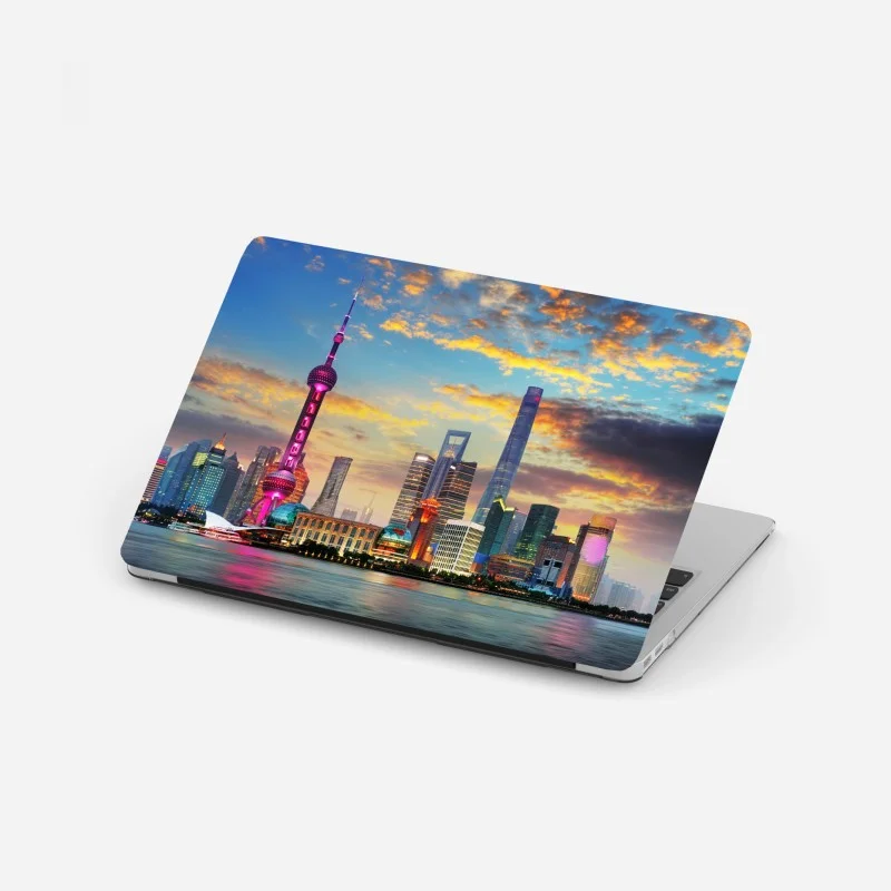 Adesivo per laptop vista notturna della skyline di Shanghai al tramonto