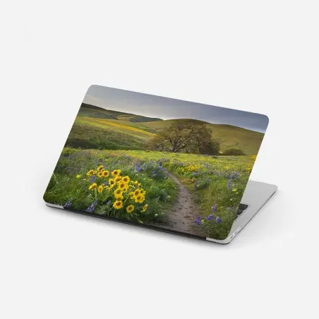 Adesivo per laptop sentiero tra i fiori selvatici sulle colline • Wallissimo®