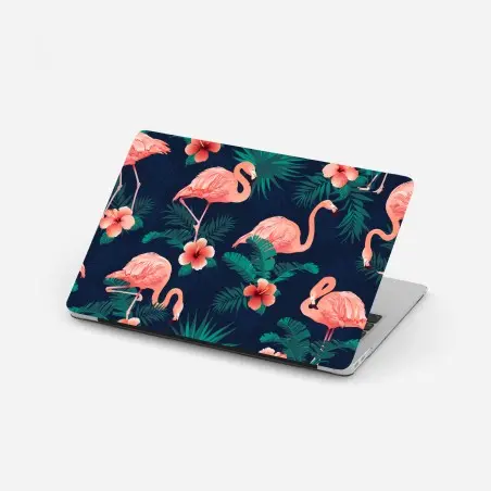 Adesivo per laptop motivo tropicale con fenicotteri e hibiscus • Wallissimo®