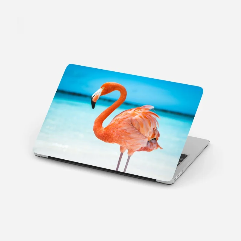 Adesivo per laptop fenicottero rosa su sfondo marino