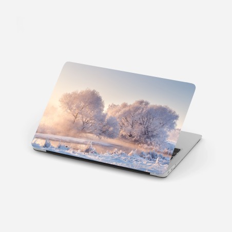 Adesivo per laptop alba rosa sul paesaggio innevato • Wallissimo®