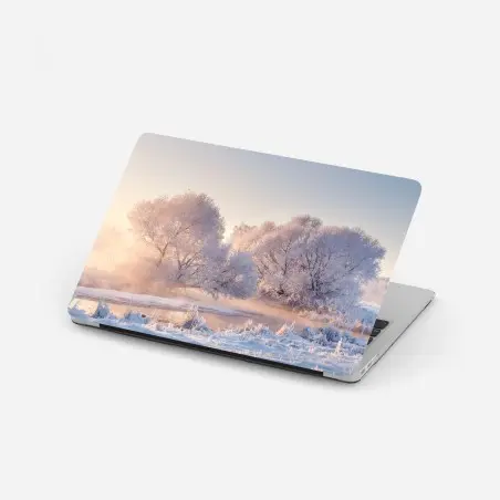 Adesivo per laptop alba rosa sul paesaggio innevato • Wallissimo®