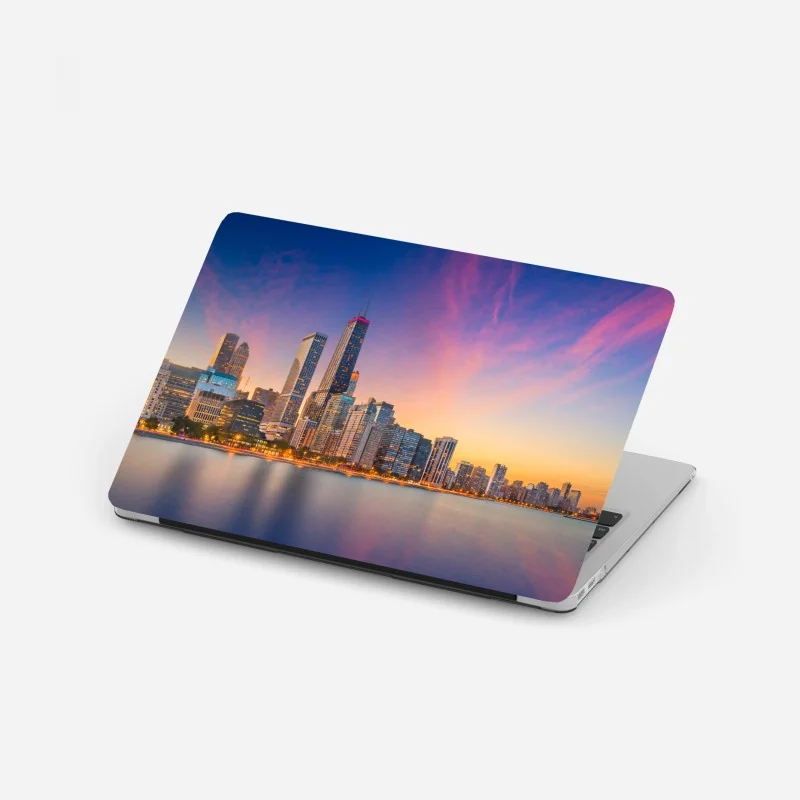 Adesivo per laptop skyline serale di Chicago sul lago Michigan