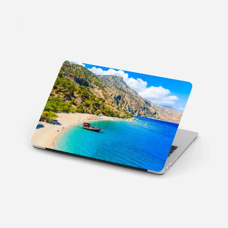 Adesivo per laptop vista panoramica della baia di Apella, Karpathos