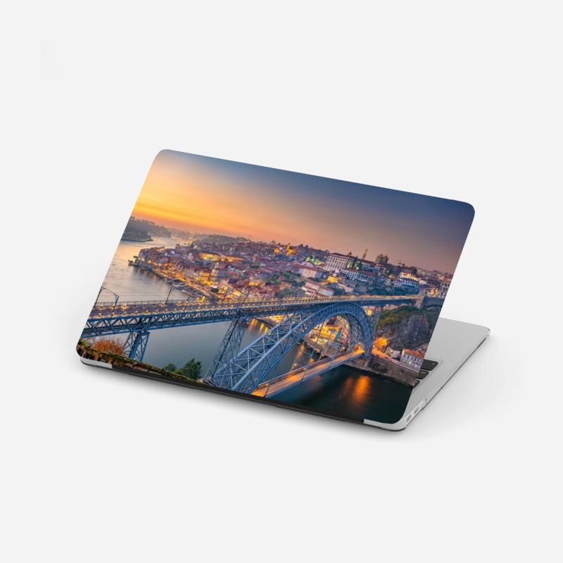 Adesivo per laptop tramonto su Porto: veduta panoramica del ponte e del fiume