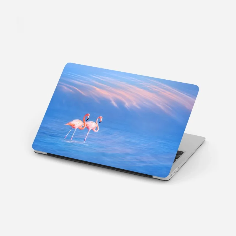 Adesivo per laptop fenicotteri rosa sul mare al crepuscolo