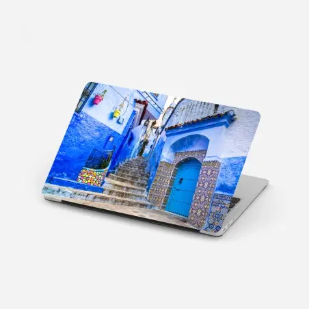 Adesivo per laptop vicoli azzurri di Chefchaouen • Wallissimo®