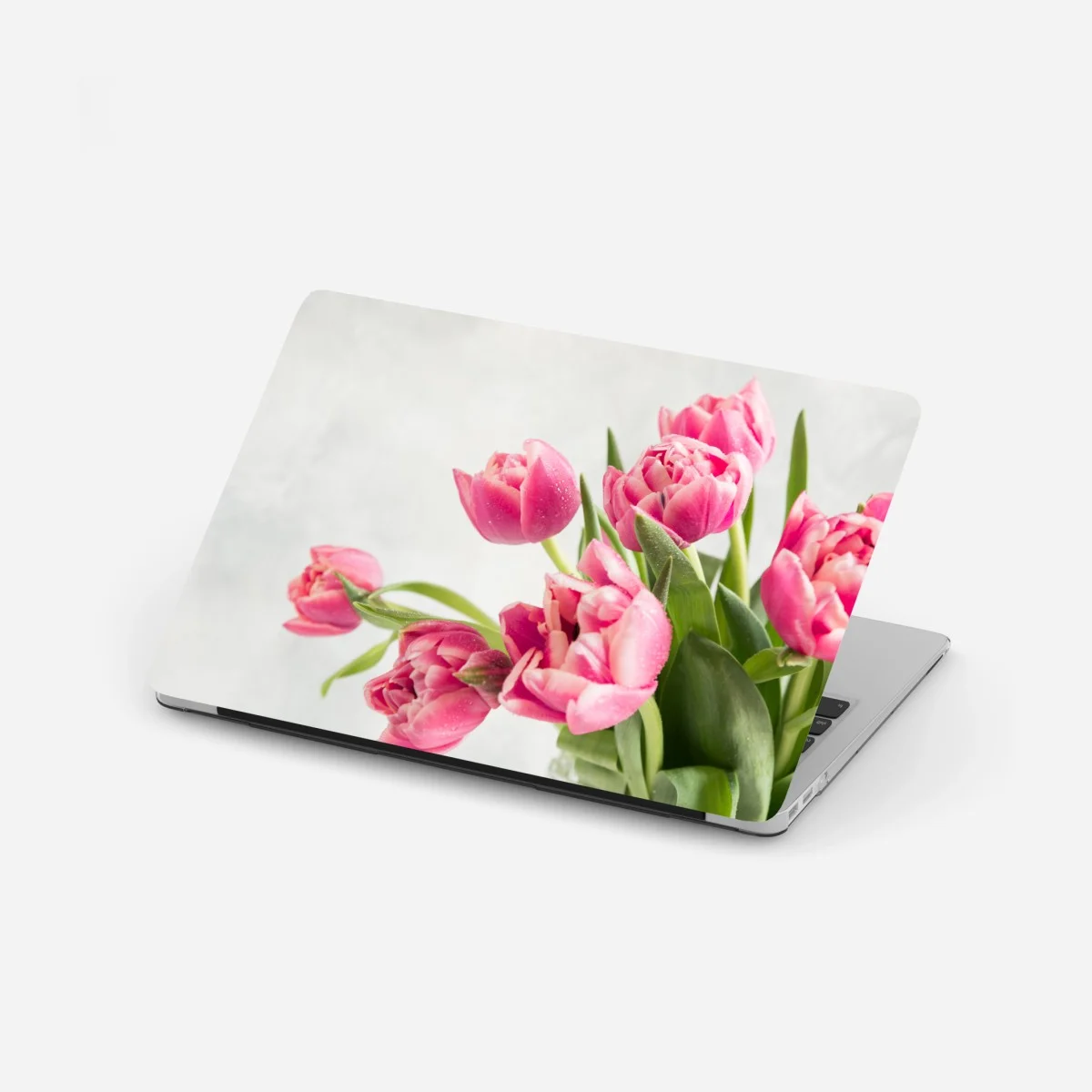 Adesivo per laptop tulipani rosa con gocce di rugiada • Wallissimo® Adesivo per laptop tulipani rosa con gocce di rugiada • Wallissimo®