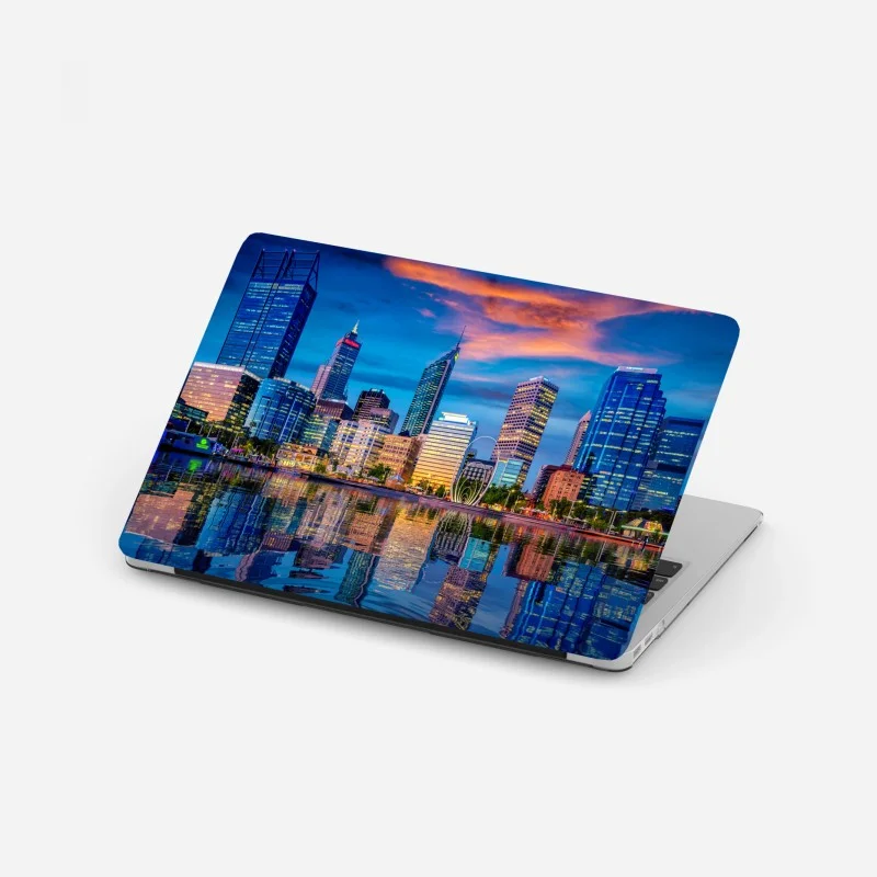 Adesivo per laptop tramonto su Perth: skyline riflesso sul fiume