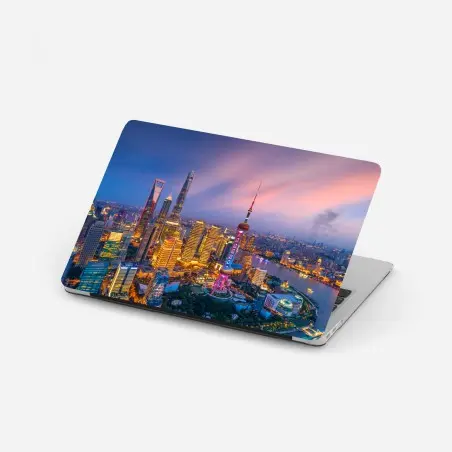 Adesivo per laptop tramonto vibrante sulla skyline di Shanghai • Wallissimo®