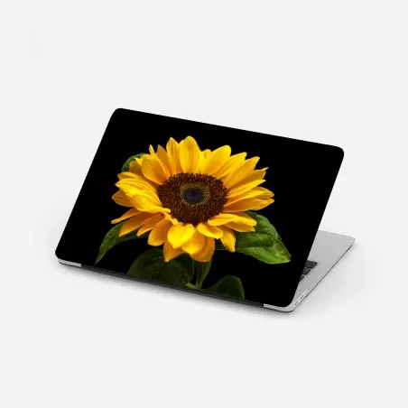 Adesivo per laptop girasole solare su sfondo nero • Wallissimo®