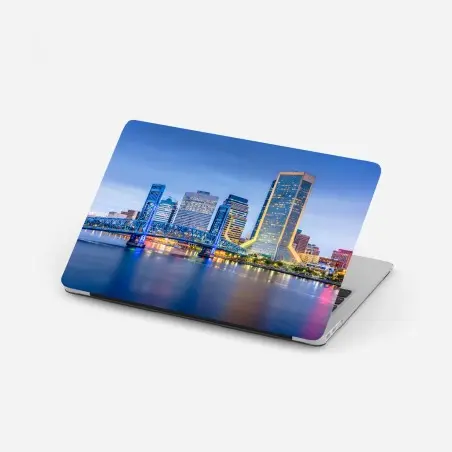 Adesivo per laptop profilo urbano di Jacksonville al crepuscolo • Wallissimo®