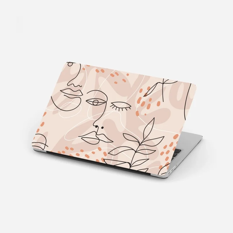 Adesivo per laptop volti astratti e botanica in toni neutri