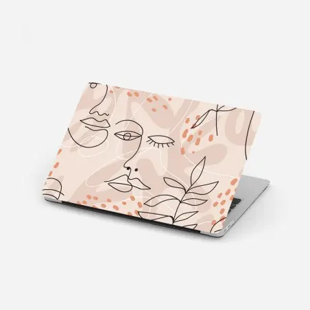 Adesivo per laptop volti astratti e botanica in toni neutri • Wallissimo®
