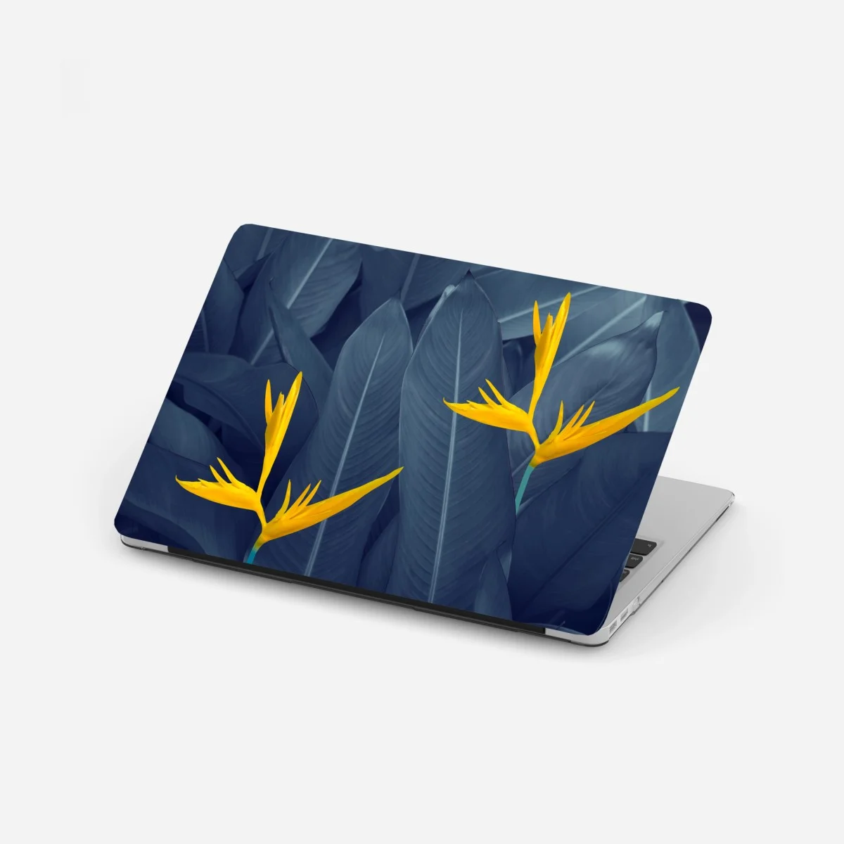Adesivo per laptop contrasto tropicale: fiori gialli su foglie blu • Wallissimo® Adesivo per laptop contrasto tropicale: fiori gialli su foglie blu • Wallissimo®