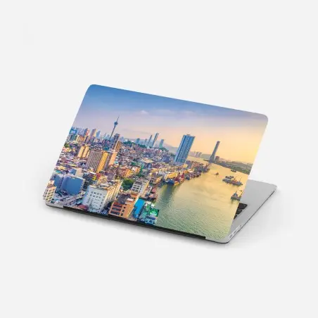 Adesivo per laptop panorama urbano al tramonto di Macau • Wallissimo®